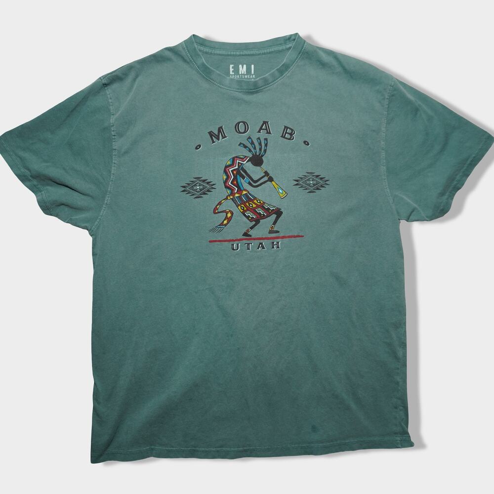 EMI Sportswear Moab Utah Kokopelli Graphic T-Shirt XL – Faded Green 100%‎ Cotton